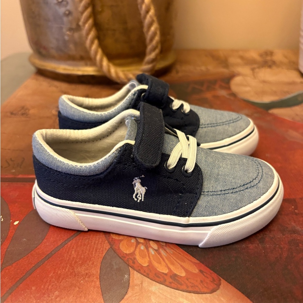 Polo Ralph Lauren Faxson X Sneakers Infant Size 8 Blue White Pony Logo NWOB